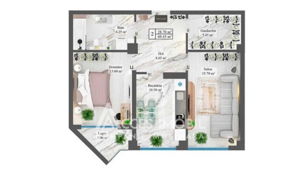 Inamstro! ул. Джинта Латинэ, Чеканы, 2 комнаты. Белый Вариант!: 4