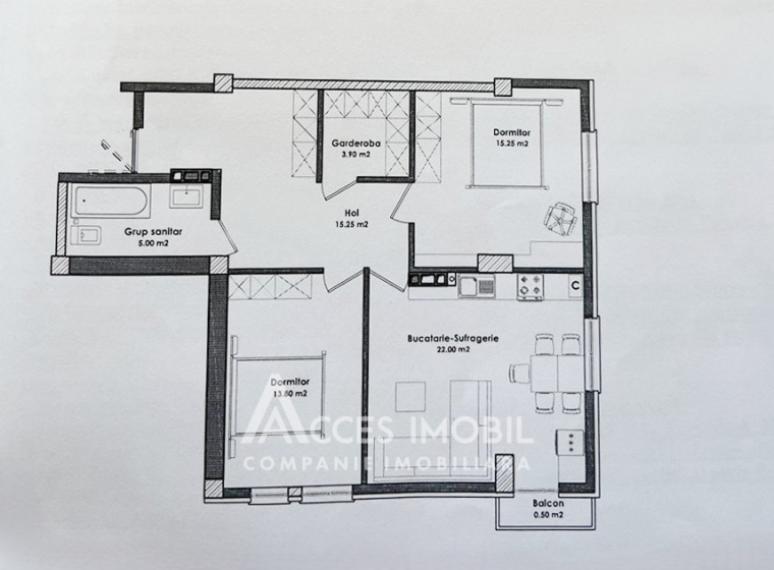 Durlesti, Cartusa street, 2 rooms + living. White version!: 2