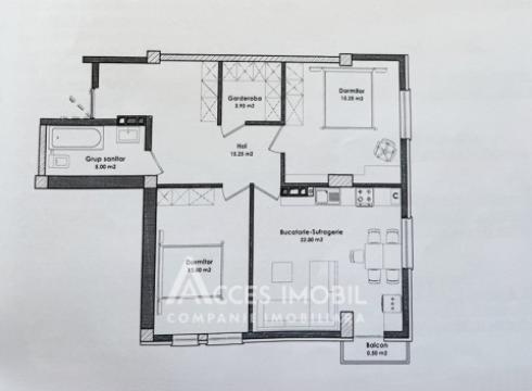 Durlesti, Cartusa street, 2 rooms + living. White version!: 2