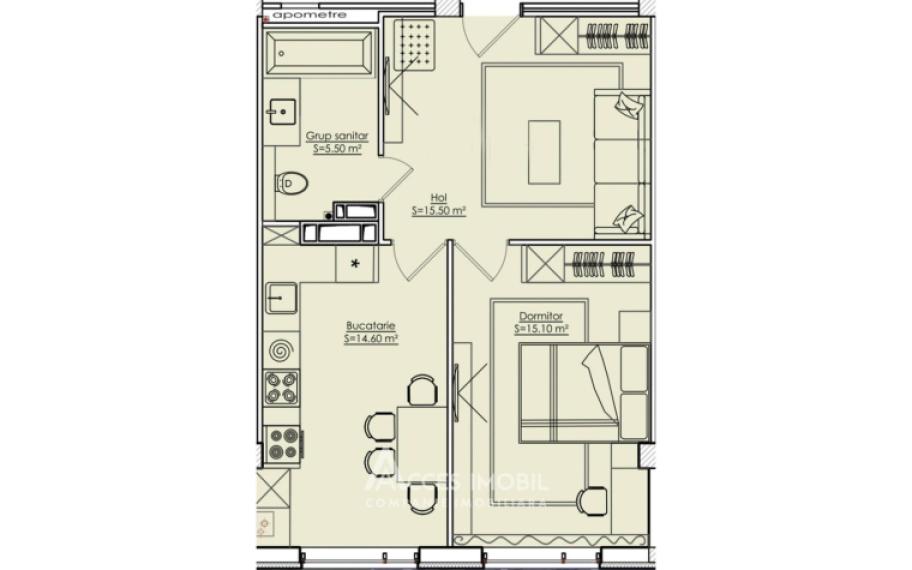 ESTATE BellaVista! Durlesti street, Dumbrava, 1 room + living. White version!: 6