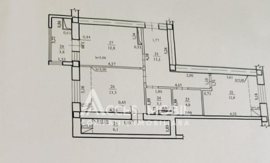 Astercon! Dumbrava, str. Durlești, 2 camere + living. Variantă albă!: 2