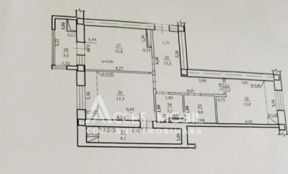 Astercon! Dumbrava, str. Durlești, 2 camere + living. Variantă albă!: 2