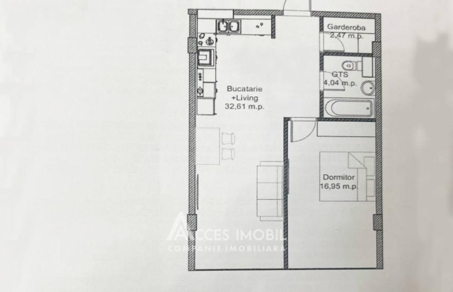 Hora Village! Buiucani, str-la. Bisericii, 1 cameră + living. Variantă albă!: 2