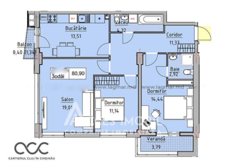 Lagmar Cluj! str. Ceucari, Poșta Veche, 3 camere + living. Variantă albă!: 1