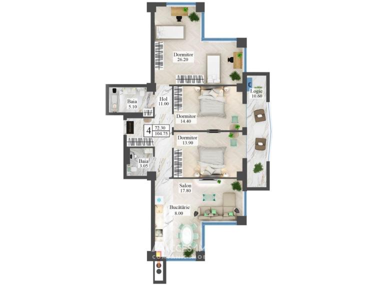 Newton House! Botanica, Gradina Botanica street, 3 rooms + living. White Version!: 5