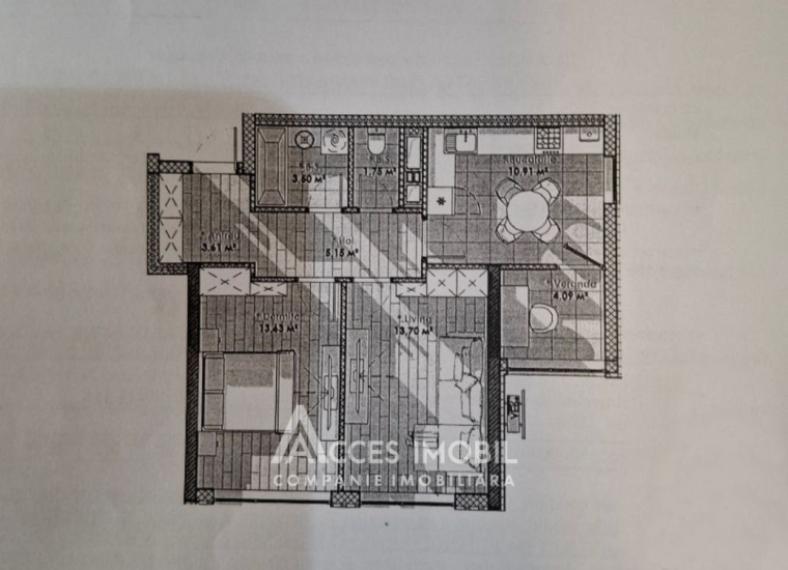 Lagmar! Bloc Nou! Telecentru, șos. Hâncești, 2 camere + living. Variantă albă!: 2