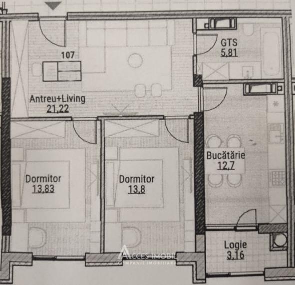 New Block! Durlesti, Regina Elizabeta street, 2 rooms. White version!: 2