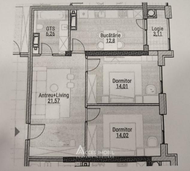 New Block! Durlesti, Queen Elizabeth street, 2 room + living. White version!: 1