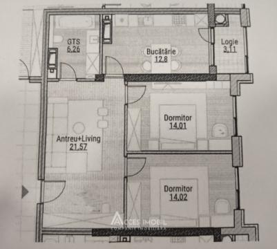 New Block! Durlesti, Queen Elizabeth street, 2 room + living. White version!: 1
