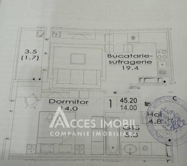 ESTATE BellaVista! str. Durlești, Dumbrava, 1 cameră + living. Varianta albă!: 5