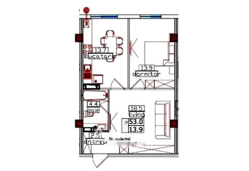 Estate invest! Ciocana, str. Bucovina, 1 cameră + living. Variantă albă!: 1