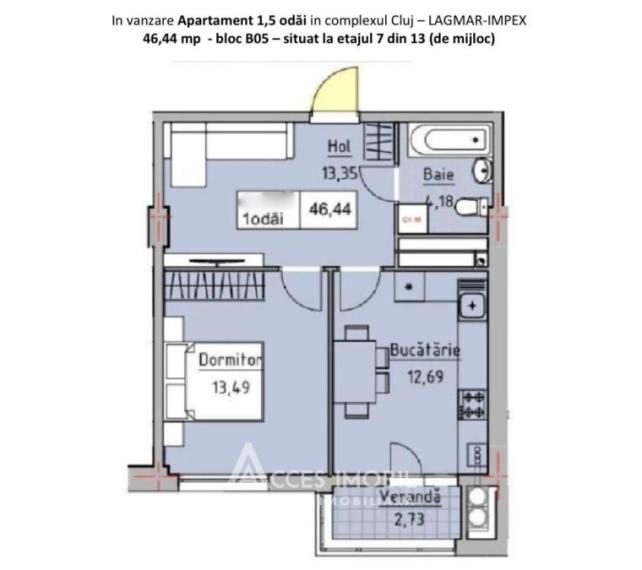 Lagmar! str. Ceucari, Poșta Veche, 1 cameră + living. Variantă albă!: 1