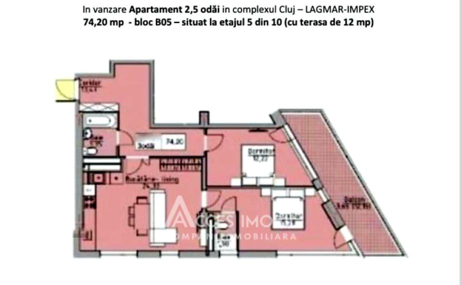 Lagmar! str. Ceucari, Poșta Veche, 2 camere + living. Variantă albă! + Terasă!: 1