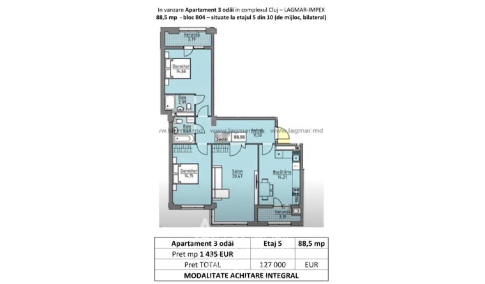 Lagmar! str. Ceucari , Poșta Veche, 3 camere. Variantă albă!: 1