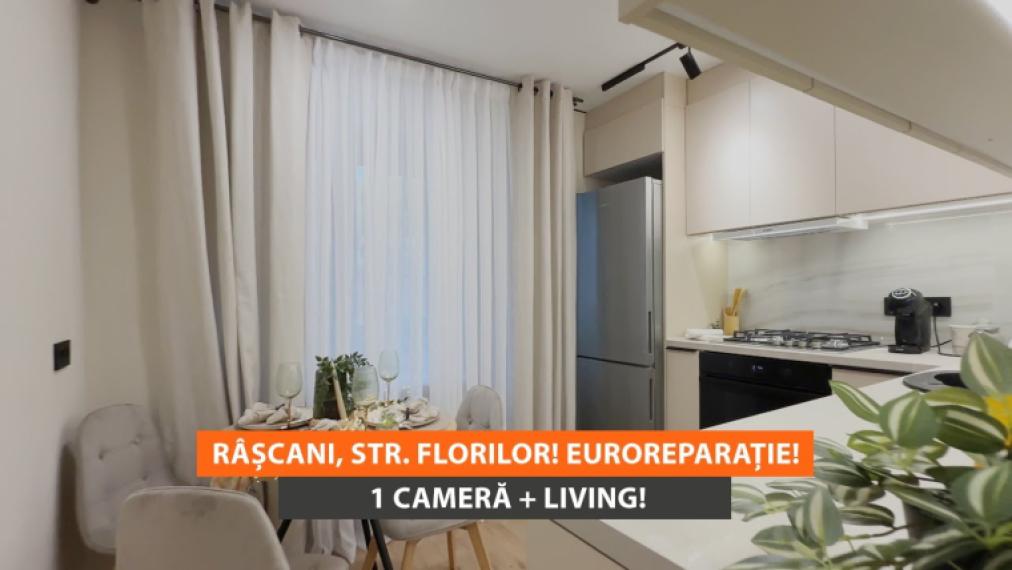 Râșcani, str. Florilor, 1 cameră + living! Euroreparație! De mijloc!: 0