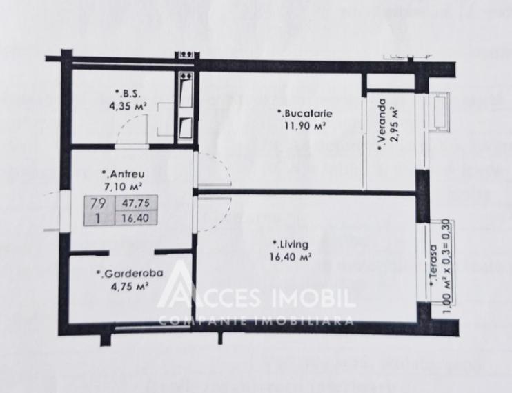 Carpeni! Ботаника, ул. Буребиста, 1 комнатa + гостиная. Белый вариант!: 10