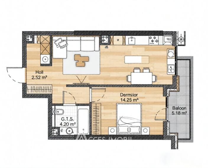 Sculeni, Calea Ieșilor: 1 cameră + living. Variantă albă!: 8