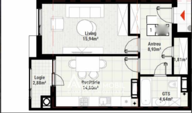 Bloc Nou! Durlești, str. Regina Elisabeta, 1 cameră + living. Variantă albă!: 3