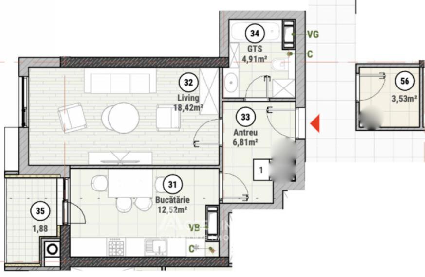 Bloc Nou! Durlești, str. Regina Elisabeta, 1 cameră + living. Variantă albă!: 3