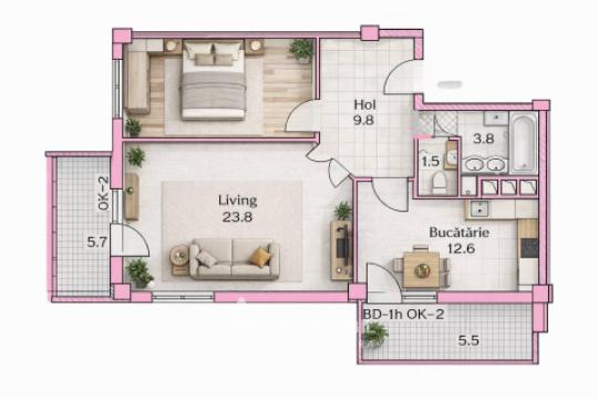 Новострой! Ботаника, бул. Дечебал, 2 комнаты. Белый вариант!: 1