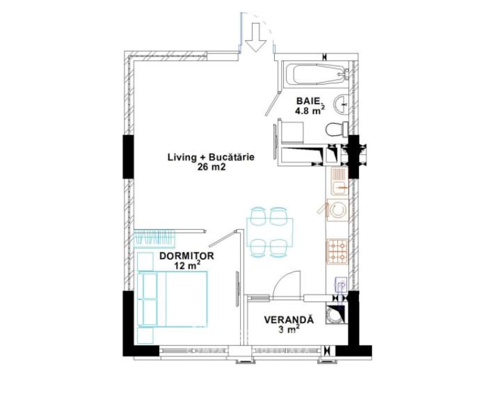 DEVELCO! Buiucani, str. G. Alexandrescu,1 cameră + living. Variantă albă!: 3