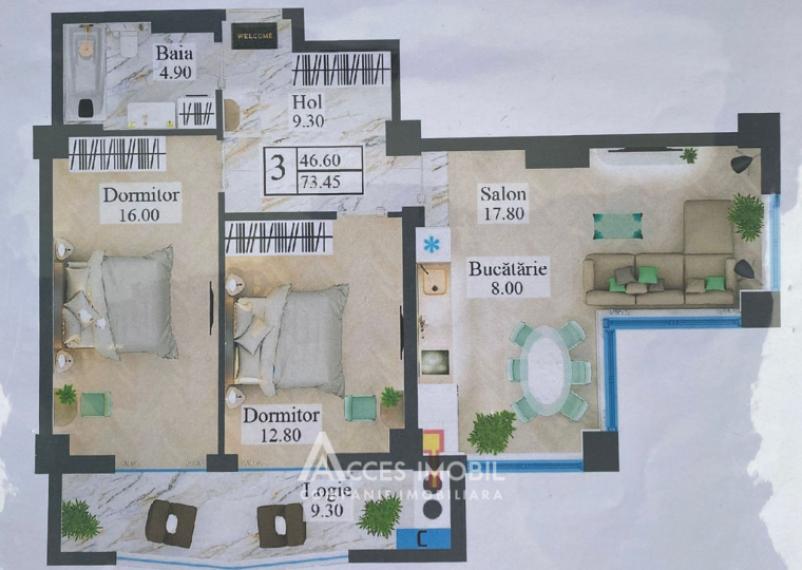 Newton House! Botanica, str. Grădina Botanică, 2 camere + living. Variantă Albă!: 9