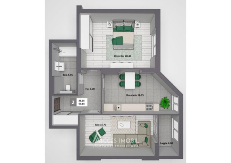 Inamstro! str. Ioana Radu, Buiucani, 2 camere. Variantă albă! Localizare de mijloc!: 2