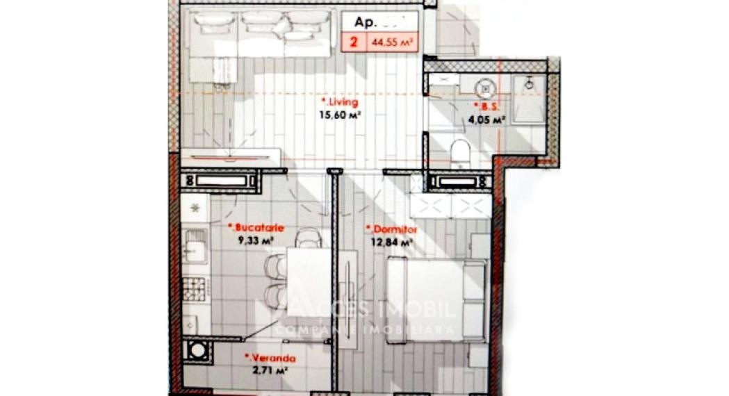 Lagmar! Cartierul rezidențial SOLARIS! Telecentru, șos. Hâncești, 1 cameră + living! Varianta Albă!: 2