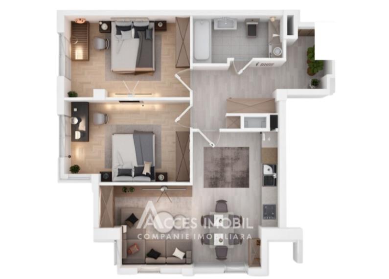 Bloc Nou! Cricova, str. Vasile Alecsandri, 2 camere + living! Varianta Albă!: 1