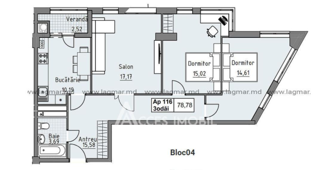 Lagmar Cluj! str. Ceucari, Poșta Veche, 3 camere + living. Variantă albă!: 1