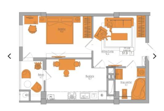 Braus Millennium Park! Новострой! Телецентр, шос. Хынчешть, 1 комната + гостиная! Белый вариант!: 6