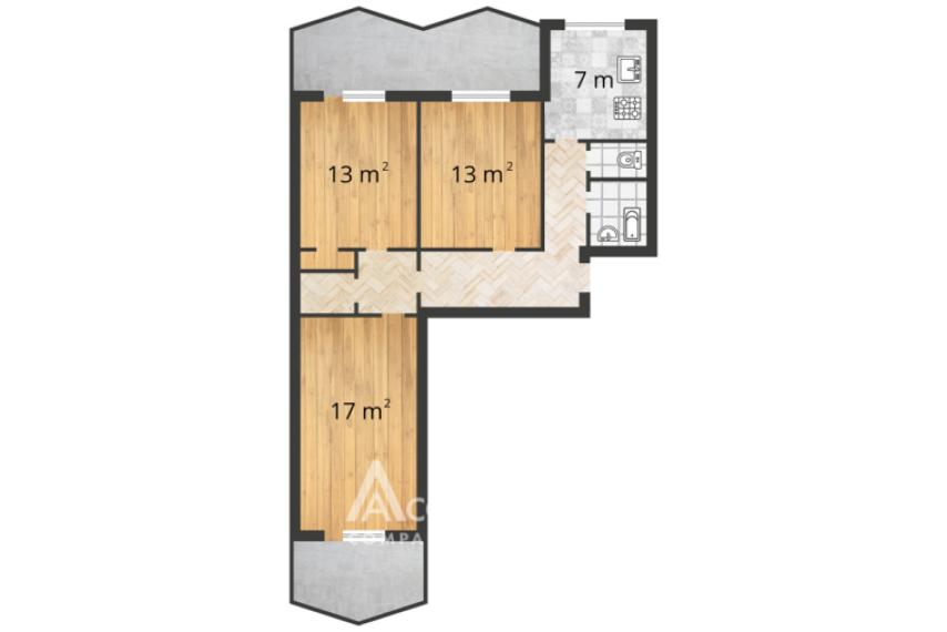 Botanica, bd. Dacia, 3 camere. Localizare de mijloc/bilaterală!: 26