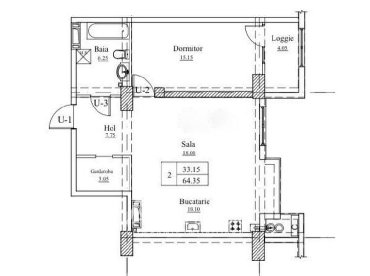Newton House! Ботаника, ул. Грэдина Ботаникэ, 1 комнатa + гостиная. Белый Вариант!: 10