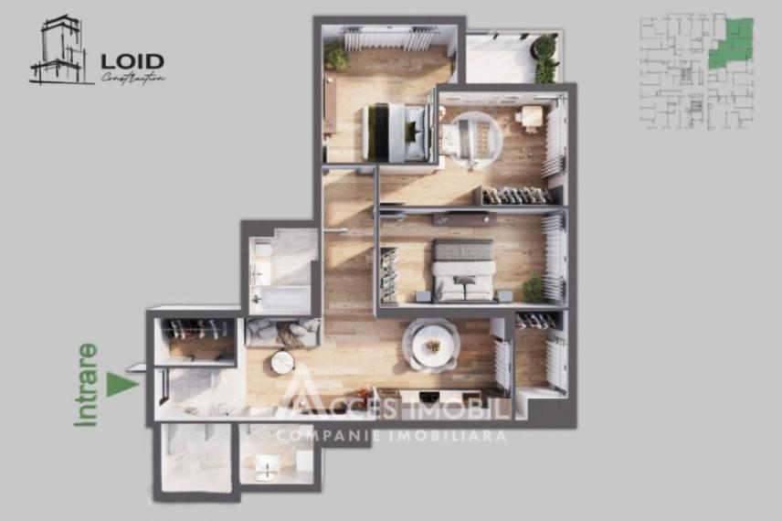 Новострой! Ботаника, бул. Куза Водэ, 3 комнаты + гостиная. Белый вариант!: 4