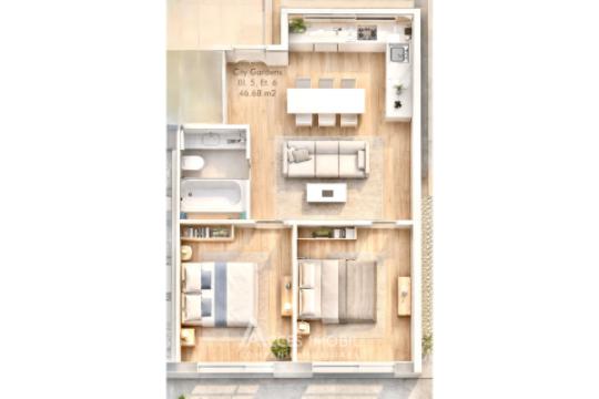 City Gardens! Râșcani, bd. Renașterii Naționale, 2 camere + living. Variantă albă!: 2