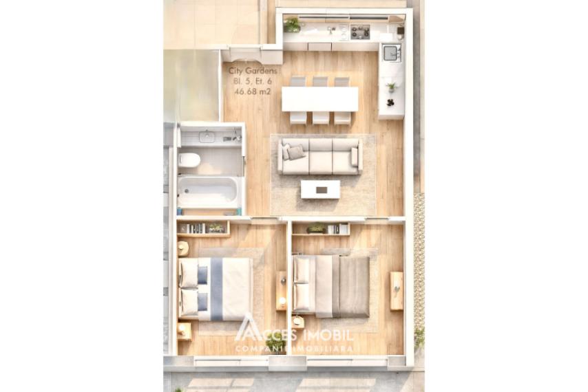 City Gardens! Râșcani, bd. Renașterii Naționale, 2 camere + living. Variantă albă!: 1