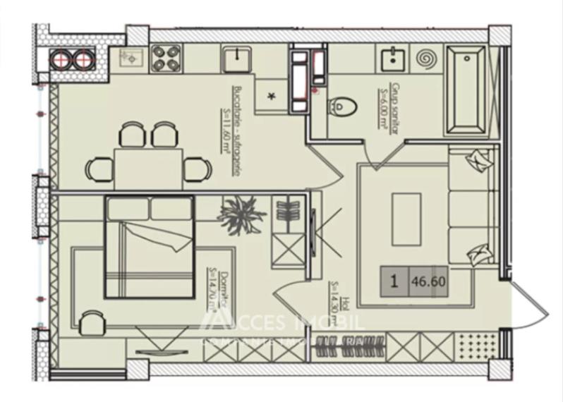Estate Invest! New Block! Telecenter, Ialoveni street, 1 room + living. White version!: 2