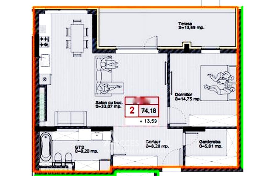 New Block! Penthouse! Nistreana street, Orhei, 2 rooms + living. White version! + Terrace 15m2!: 2