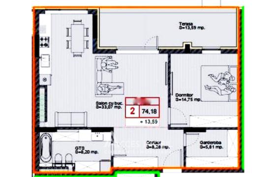 New Block! Penthouse! Nistreana street, Orhei, 2 rooms + living. White version! + Terrace 15m2!: 2