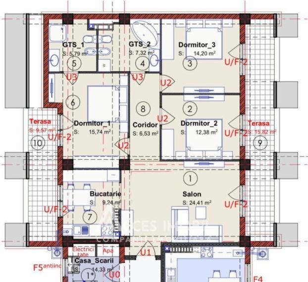 Milanin! Bloc Nou! Centru, str. Colina Pușkin, 3 camere + living. Varianta albă! Penthouse!: 1
