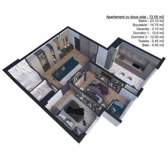 Pamir Construct! Bloc Nou! Telecentru, str. Ialoveni, 2 camere + living. Varianta albă!: 7