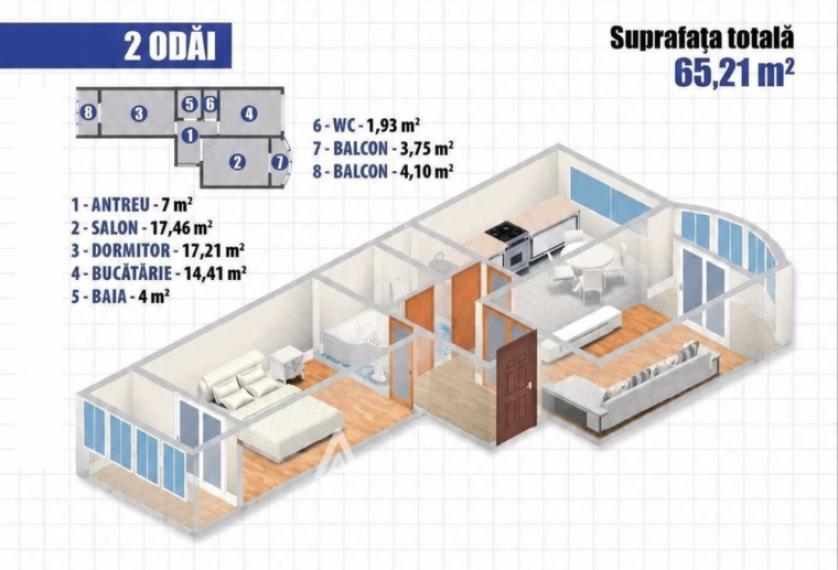 Bloc Nou! Durlești, str. Nicolae Testemițanu, 2 camere + living. Localizare de mijloc!: 1