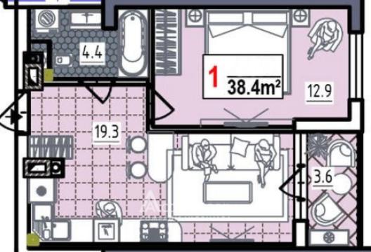 Braus! New Block! Aeroport, Dacia Blvd., 1 room + living room. Middle position!: 3