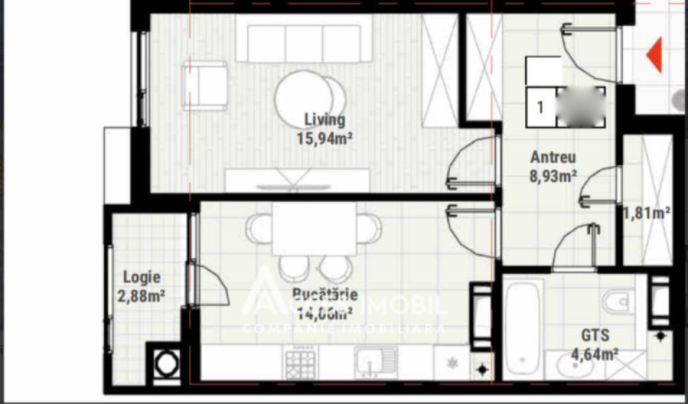 New Block! Durlești, Regina Elizabeta Street, 1 room + living room. White version!: 3
