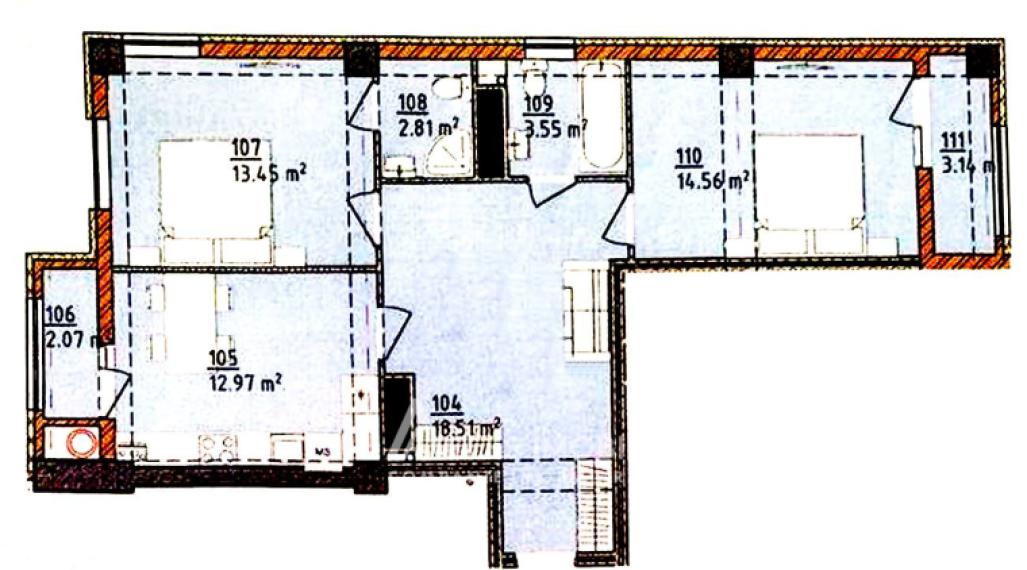 Lagmar! str. Ceucari, Poșta Veche, 2 camere + living. Variantă albă!: 2