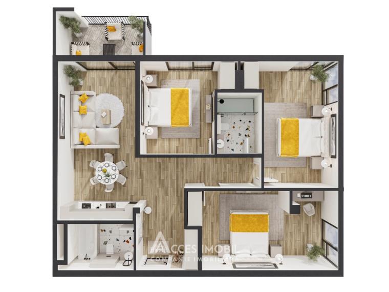 Solomon Construct! Botanica, str. Grenoble, 3 camere + living. Varianta albă! GRENOBLE RESIDENCE!: 8