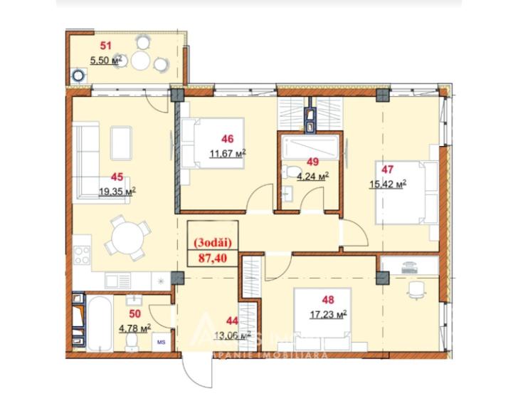 Solomon Construct! Botanica, str. Grenoble, 3 camere + living. Varianta albă! GRENOBLE RESIDENCE!: 10