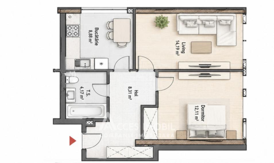 Bloc Nou! Telecentru, șos. Hâncești, 2 camere + living. În construcție! De mijloc!: 5