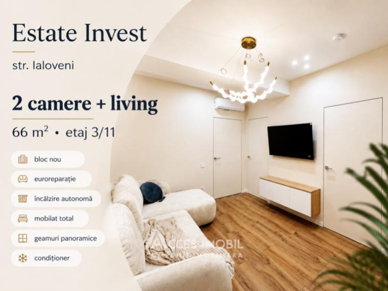 Estate Invest! Bloc Nou! Telecentru, str. Ialoveni, 2 camere + living. Euroreparație! Încălzire autonomă!: 0