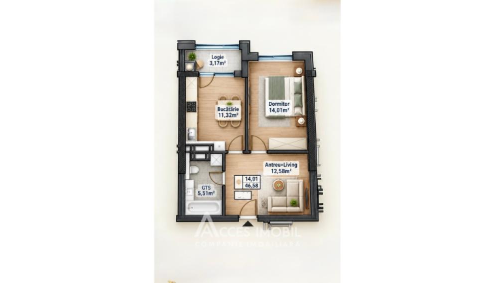 New Block! Durlesti, Regina Elisabeta Street, 1 room + living room. White version!: 1